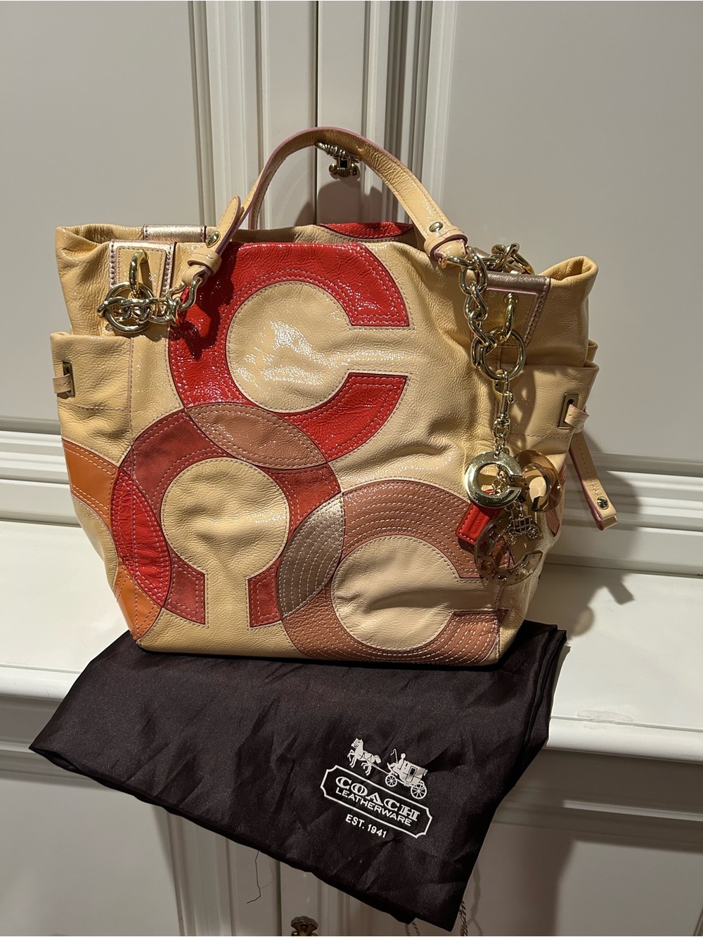 Coach Peyton Inlaid C Tote Bag Patent leather tote 14516